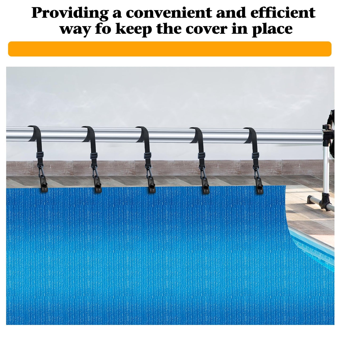 18Pcs Adjustable Length Upgraded Pool Solar Cover Reel Strap Pool Cover Reel Attachment Straps Pool Reel Strap Kit Including 6 Solar Cover Reel Blanket Straps with Hooks,6 Clamps,6 Touch Fastener