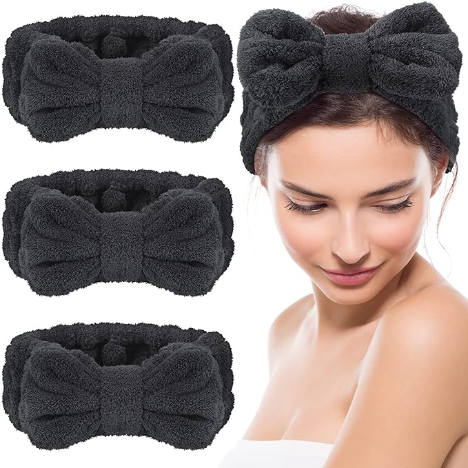 Hicarer 3 Pieces Towel Headbands for Women Makeup Spa Headband for Washing Face Shower (Black)