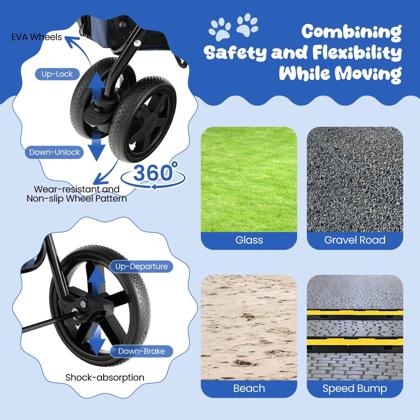 HAPPAWS Dog Stroller with 2 Detachable Carrier, Pet Stroller for Small Medium Dogs Cats, Jogger/Travel/Camping, 4-in-1 Doggy Pet Carrier, Carrier Strolling Cart with Lockable Wheels, Navy Blue