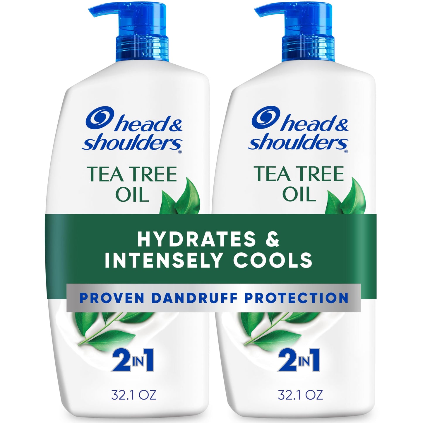 Head & Shoulders Anti-Dandruff Shampoo and Conditioner with 1% Pyrithione Zinc, Tea Tree Oil 2-in-1 Twin Pack, Tea Tree Shampoo with Cooling, Refreshed Scalp, 32.1 fl oz Each