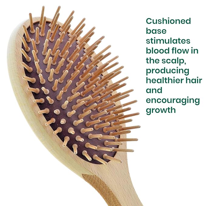 Giorgio Eco Friendly Wooden Bristle Hairbrush - Large Detangling Brush and Hair Growth Brush for Thick or Long Hair - Oval Paddle Hair Brush Made with Anti Static Beechwood, Silicone Massage Cushion