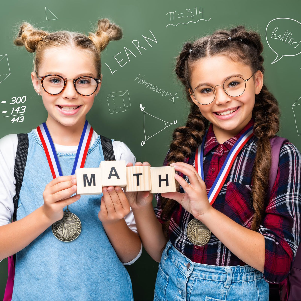 Quelay 30 Pcs 2'' Award Medals Bulk Gold Winner Medals with Neck Ribbons Metal Trophy Award Prize Gift for Tournaments, Competitions, Party, Kids and Adults(30 Pcs, Math)
