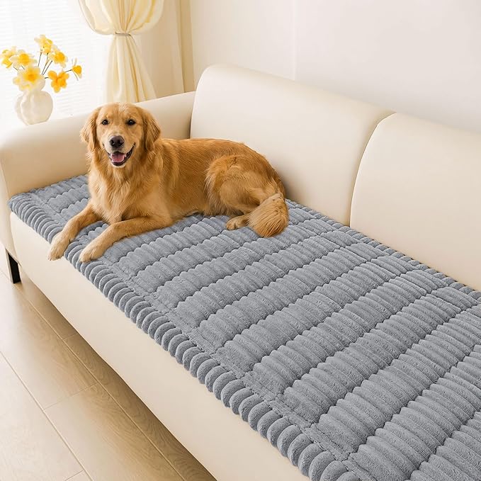 hyha Couch Covers for Dogs Washable, Non Slip Plush Dog Sofa Protectors, Fuzzy Pet Couch Covers for 3 Cushion Sofa Pet Friendly (Grey, 27.6" x 88")