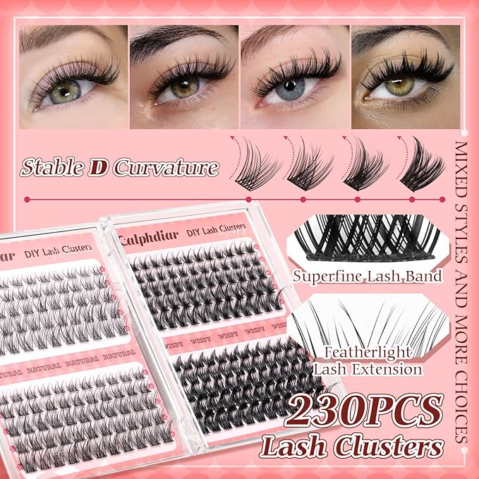 Wispy Lash Clusters Natural Eyelash Clusters 230pcs Cluster Eyelash Extensions 4 Styles Individual Lashes 10-18mm Eyelashes DIY Lash Extension Natural Look Lash Cluster Wispy by calphdiar