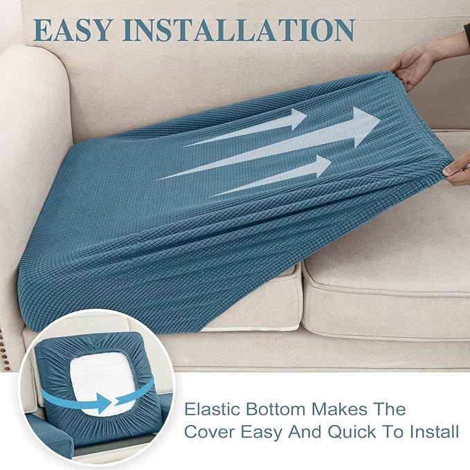 Couch Cushion Covers Seat Cushion Cover Stretch Couch Cover Separate Sectional Sofa Slipcovers Furniture Protector(3 Pieces for Seat or Sofa Backrest, Blue)
