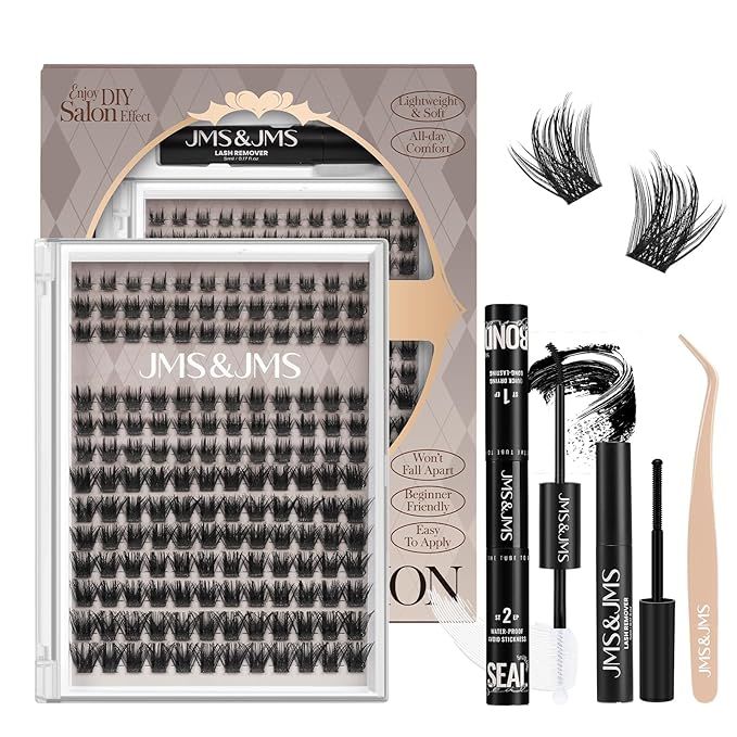 JMS&JMS Anime Fluffy Lash Clusters Kit Individual False Eyelashes Extension Kit, Manga Lashes Eyelash Clusters Kit with Lash Bond and Seal Eyelash Applictor Lash Remover (JMS06-CC-8-18Mix)