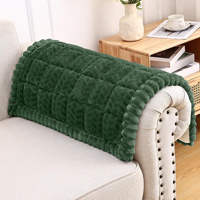 Smiry Non Slip Couch Armrest Covers for Dogs, Fuzzy Pet Couch Arm Covers for Sofa Pet Friendly, Soft Sofa Slipcovers Recliner Chair Arm Protector Washable (Dark Green, 27.6" x 27.6")