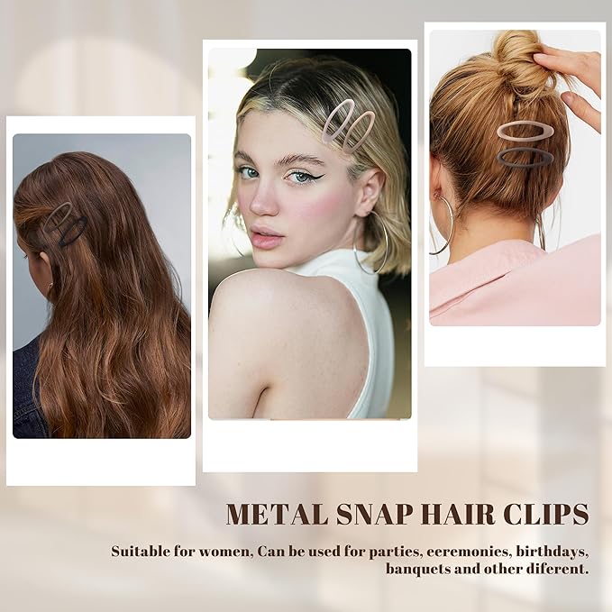 20PCS Oval Metal Snap Clips for Women No Slip Small Barrettes for Thin Fine Hair,Matte Black Brown Beige