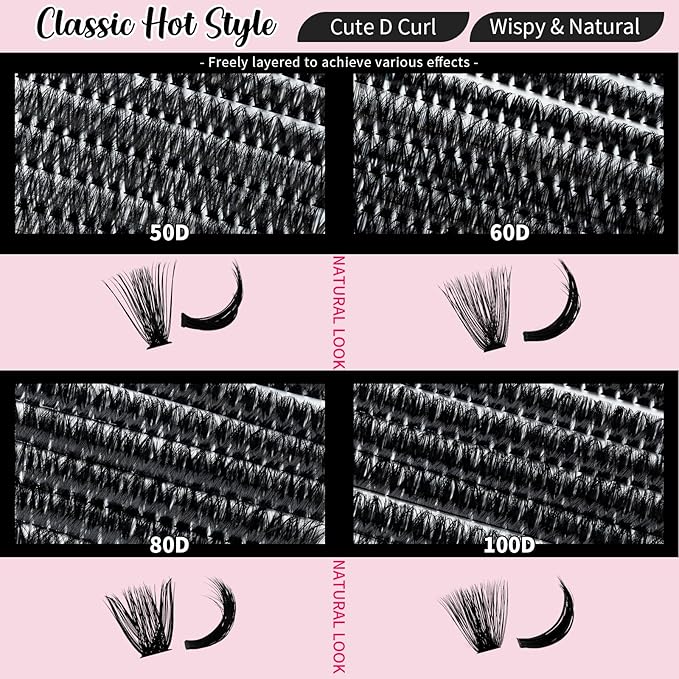RITALASH Lash Extension Kit 50D+60D+80D+100D DIY Lash Clusters 640pcs Cluster Lashes Individual Lashes Eyelash Extension Kit with Lash Bond and Seal,Lash Tweezers(50D+60D+80D+100D Kit,10-16mm Mixed)