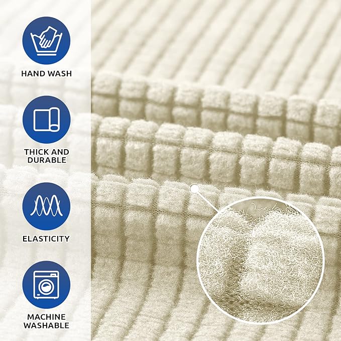 KEKUOU Stretch Single Sofa Slipcover 1 Piece Couch Sofa Cover (31"-55") Furniture Protector 1 Seater Sofa with Elastic Bottom for Kids,Pet.Jacquard Small Checked Pattern Fabric(Small,Beige)