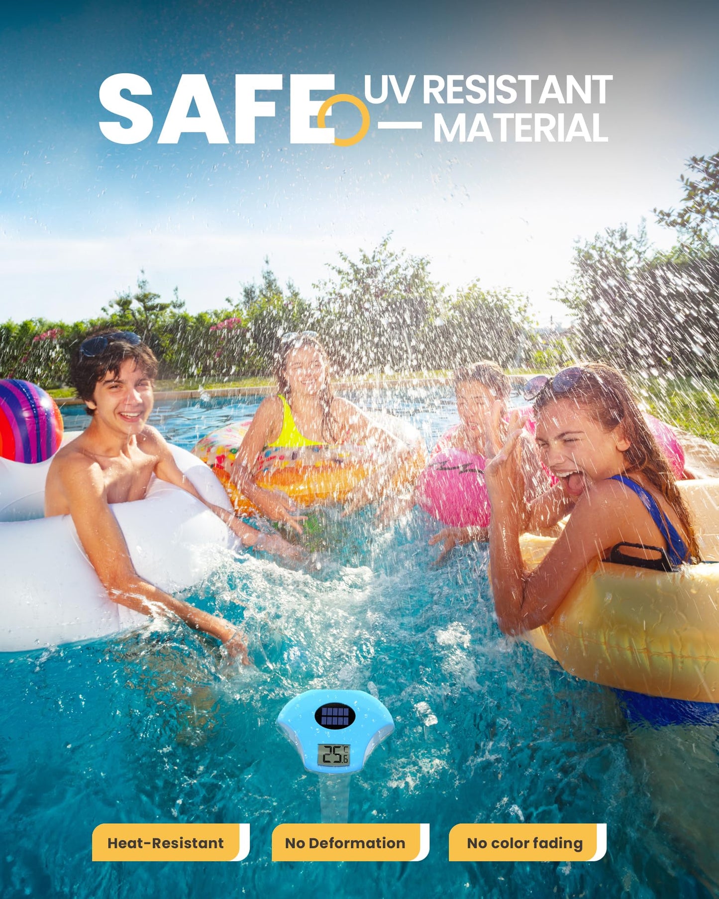 BALDR Pool Thermometer Floating Easy Read, Solar powerd with LCD Large Digital Display, IPX-8 Waterproof Swimming Pool Thermometer, Say Goodbye to Battery Replacement, Gauge for Ice Bath, Hot Tubs