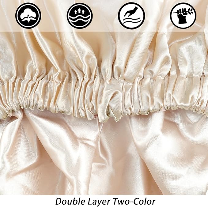 Satin Bonnet Silk Bonnet Hair Bonnet for Sleeping-Slouchy Beanie Hat Satin Sleep Cap for Women's Natural & Curly Hair(Champagne)