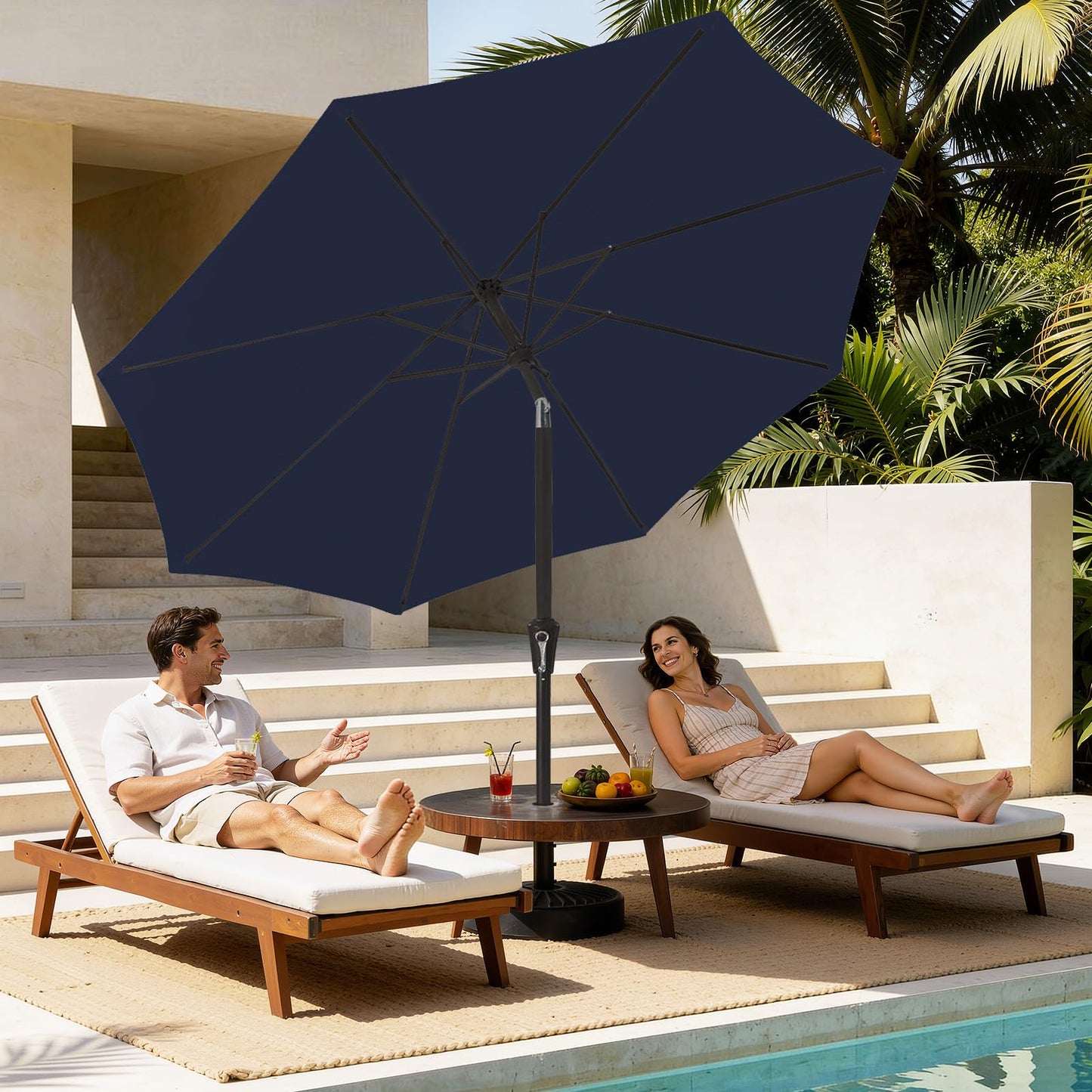 MEWAY 9ft Patio Umbrella Outdoor Table Umbrellas with Push Button Tilt and Crank, Market Umbrella 8 Sturdy Ribs for Deck, Garden, Pool and Backyard, Navy