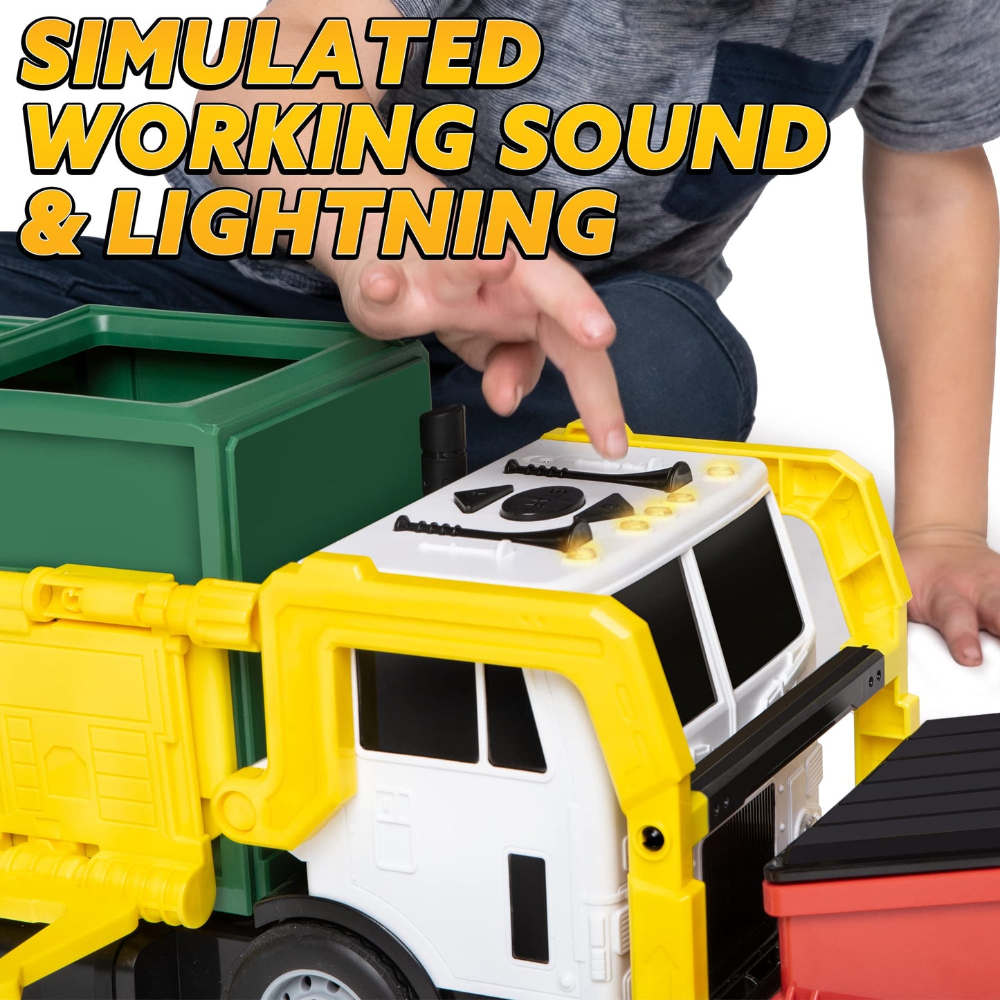 JOYIN Large Friction Powered Garbage Truck Toy Set, Includes Dumpster, Trash Bins, and Learning Cards for Kids, Boy Toys Birthday Gift for Boys Girls Kids Toddler Gift for Christmas