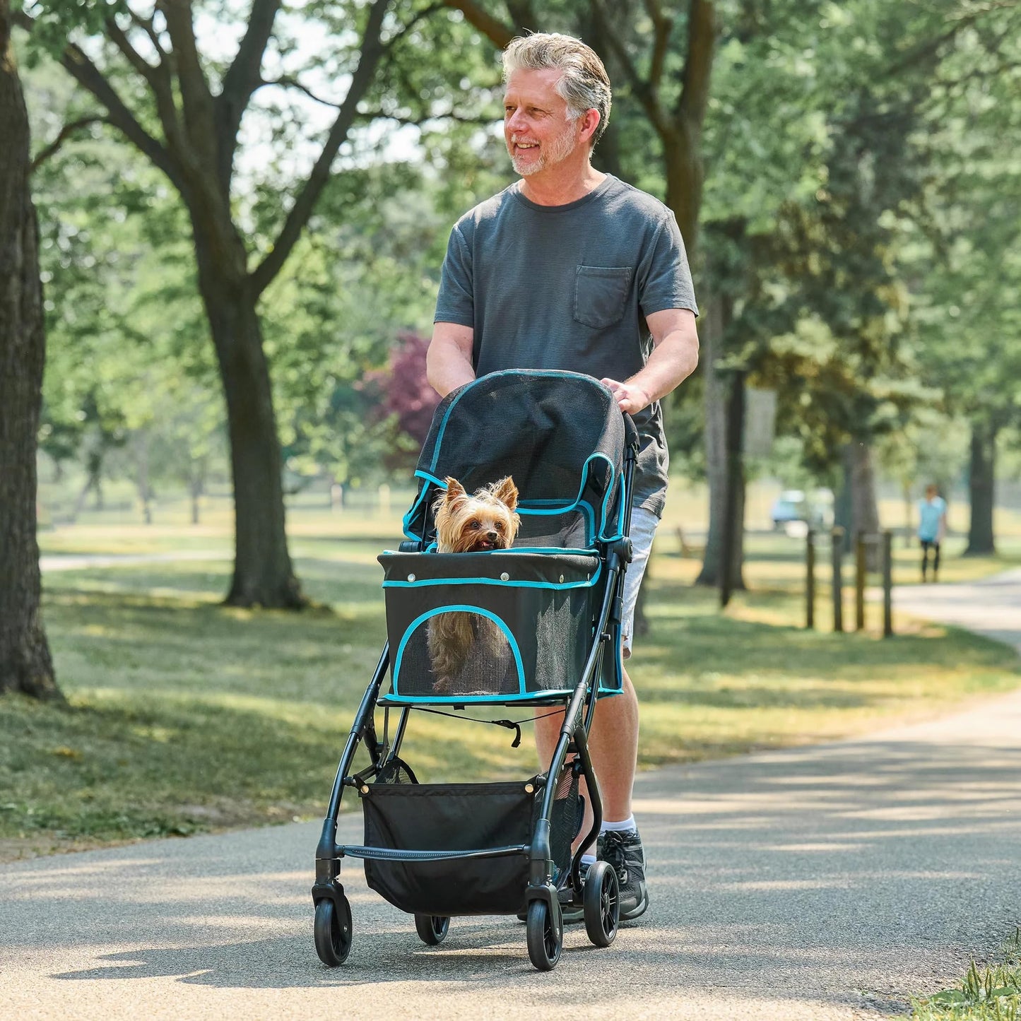Carlson Pet Stroller, Includes 360 Degree Front Wheel Swivel, Rear Wheel Breaks, Reflective Trim, Mesh Panels, Umbrella and Mesh Canopy, Folds Easily to a Fraction of its Size,Black