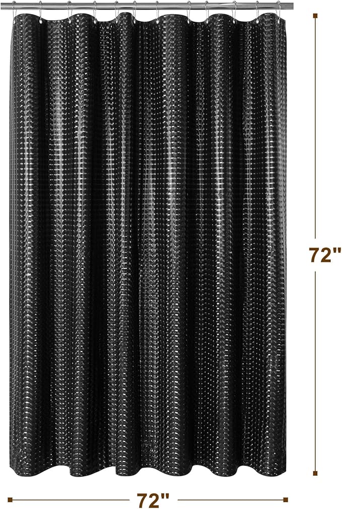 Barossa Design Black Shower Curtain Liner 72" x 72" for Bathroom - Waterproof Standard Size PEVA Shower Liner with 3 Magnets, Lightweight, Metal Grommets - Dimensional Black, 72x72