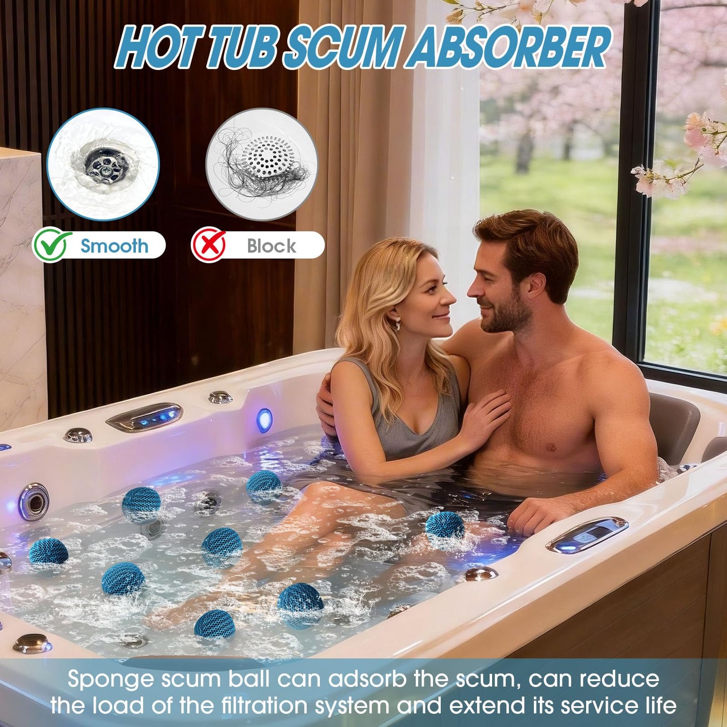 MTWEAR Hot Tub Scum Absorber, 6 Pack Spa & Pool Scum Eliminating Balls,hot tub scum Balls,Scum Sponge for Spa Hot Tub, Hot Tub Accessories, Oil Absorbing Sponge for Hot Tub Skimmer