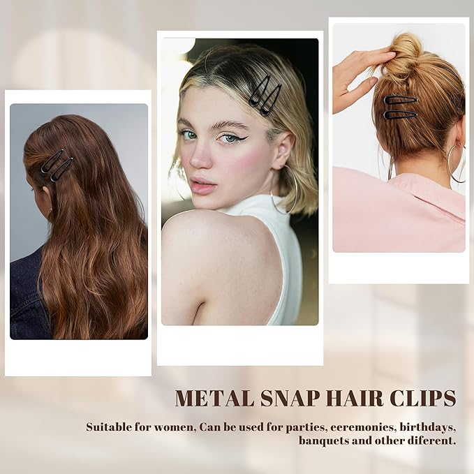 20 PCS Metal Snap Hair Clips Water Drop No Slip Barrettes for Women Bright Small Hair Clips For Thick And Thin Fine Hair,Black,1.97 x 0.5 In.