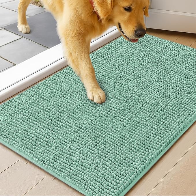 MudGuard Mat™ Dog Door Mat for Muddy Paws, Super Absorbent Microfiber, Non-Slip Indoor Mat, Quick Dry Chenille Mud Mat for Dogs & Entryway, Washable, Sea Green 24" x 36"