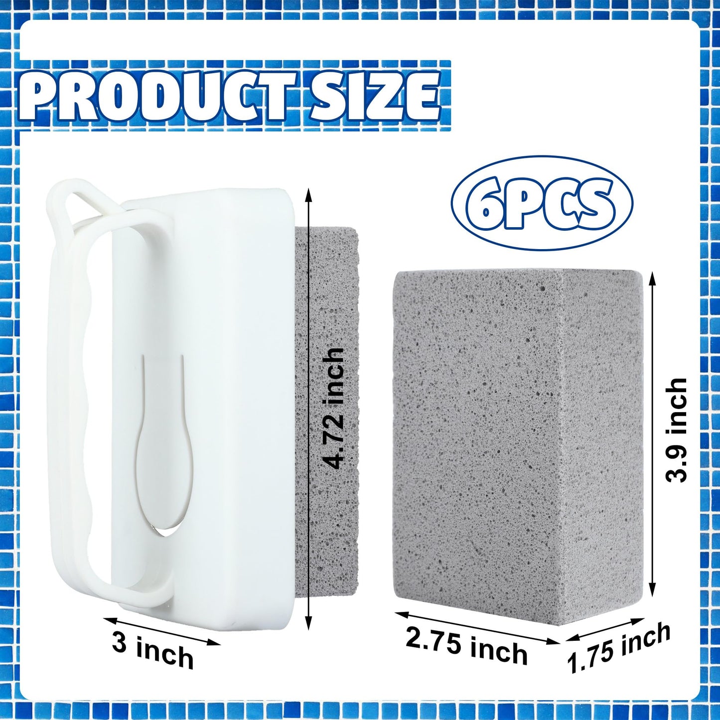 6 PCS Hand-Held Pool Pumice Stones Swimming Pumice Pool Tile Stone Replacement Pools Cleaning Block with Handle for Spa Tile Grout Concrete Cleaning