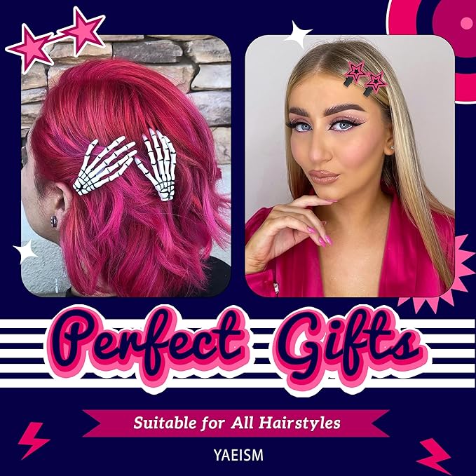 10PCS Y2K Hair Clips Punk Halloween Hair Clip Pastel Goth 90s Ghost Spider Star Skeleton Spooky Hair Accessories for Women Girls