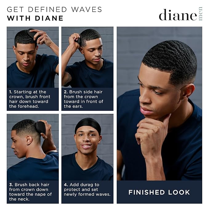 Diane 100% Boar Bristle Club Brush for Waves and Smoothing - Fine to Medium Hair Detangler for Men and Women, Shine Restorer, Soft on Scalp