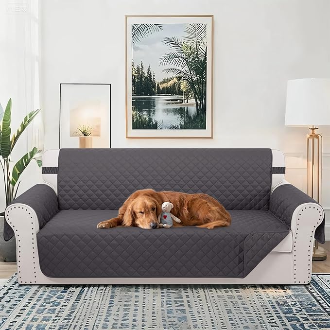 Reversible 4 Seater Sofa Cover 91 Inch Large Couch Cover Furniture Protector(Sofa XX-Large,Dark Grey/Dark Grey)