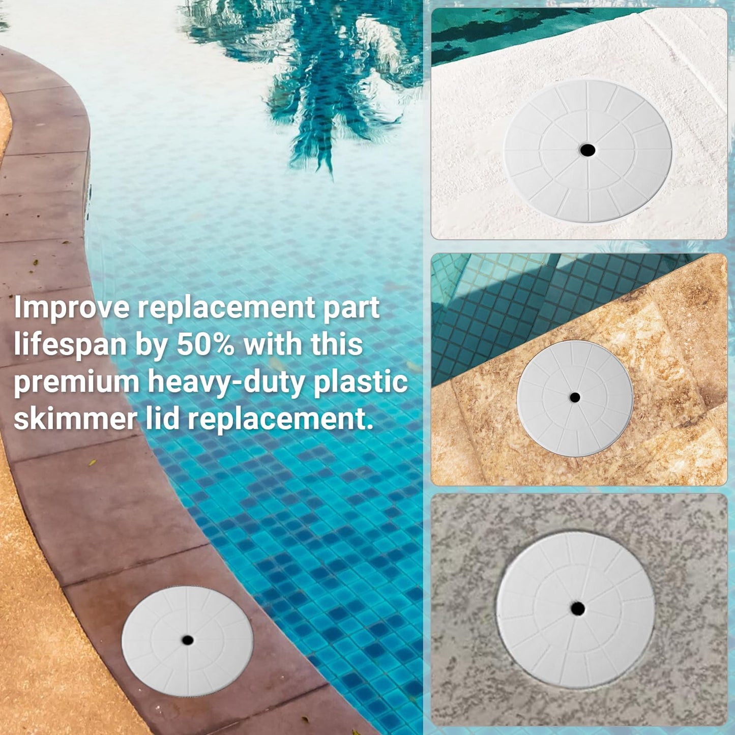 AR-PRO (2-Pack Swimming Pool Skimmer Cover - 9" Universal Round Pool Skimmer Lid Cover - Exact Replacement for 9 1/8" Skimmer Valve Lids and Spa Lids (White)
