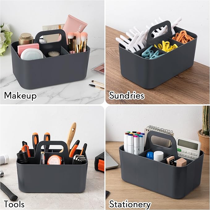Tiawudi Multipurpose Caddy Organizer, Plastic Caddy with Handle, Stackable Desk Organizer for Stationery, Marker and Pencil, Office Supplies Organizer, Dorm Caddy
