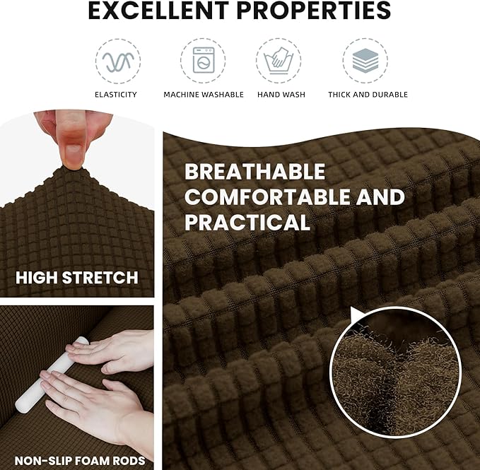 LURKA Stretch Loveseat Sofa Slipcovers 1 Piece Couch Covers for Sofa Furniture Protector Full Sofa Covers with Elastic Bottom for Kids and Dog (Brown, Medium)