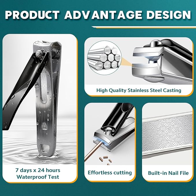 Pro 5-in-1 Nail Clippers Set for Men & Women. Ultra Sharp Stainless Steel Manicure Kit w/Angled Trimmer in Luxury Leather Case. Travel & Home Use