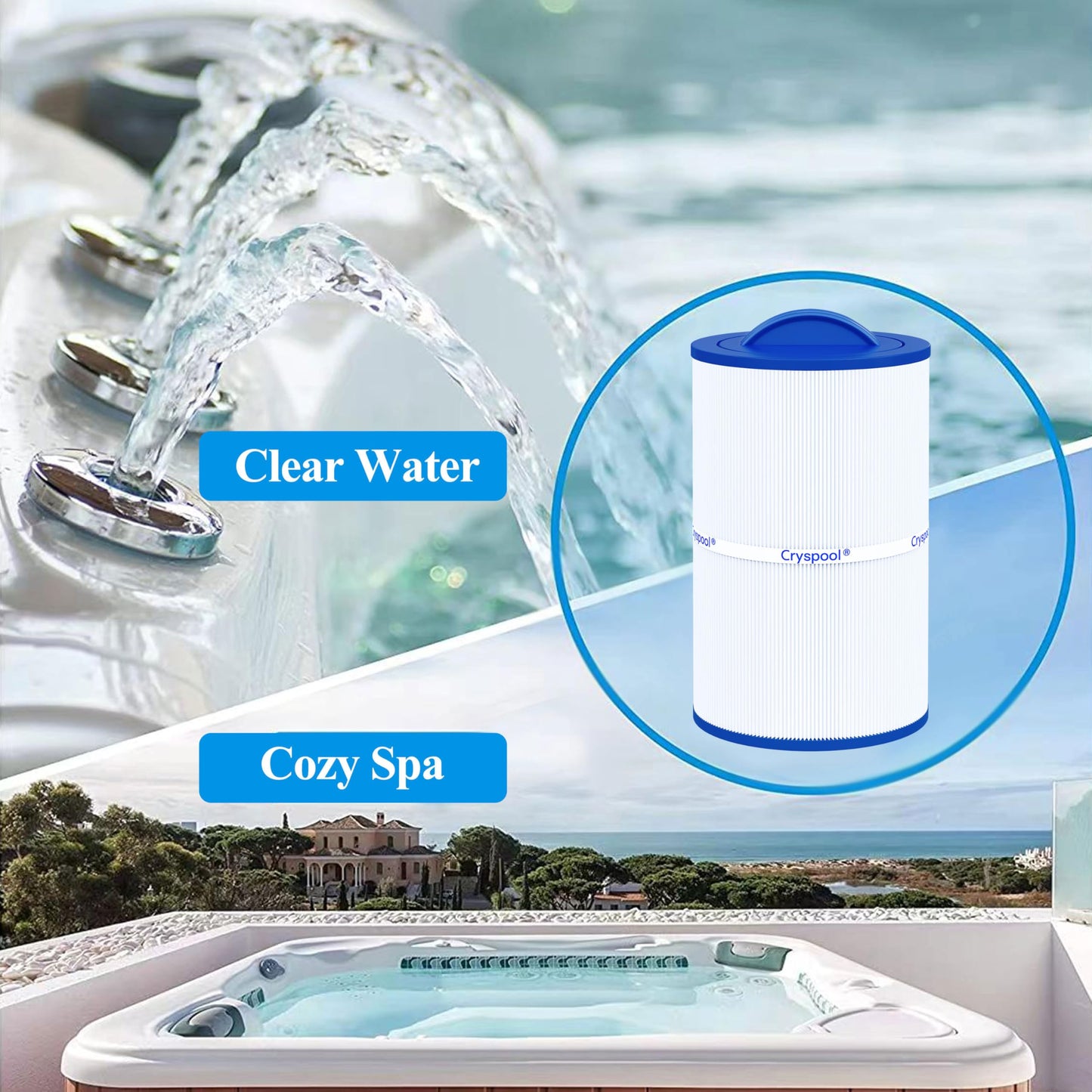 Cryspool® 07022 Filter Compatible with Caldera 50, Caldera Spas, C-7350, 1019401, 73532, PCD50N, FC-3963, 50 Sq. Ft Spa Filter Cartridge, 1 Pack
