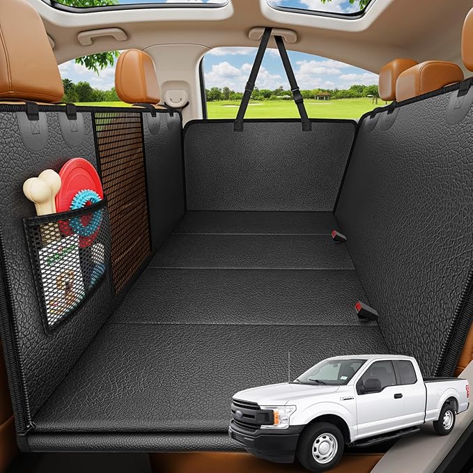 URPOWER Large Dog Backseat Extender for Extended Cab Trucks - Hard Bottom PU Leather Dog Car Seat Cover for Back Seat, Waterproof Dog Hammock Pet Rear Seat Protector Holds 400lbs for F150 SuperCab
