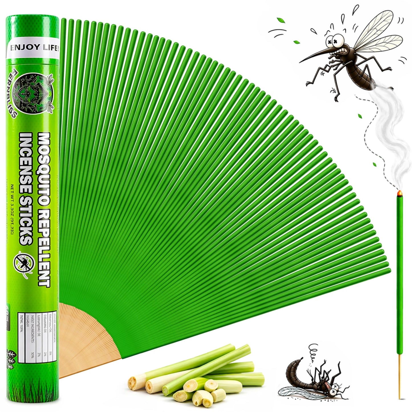 FernBliss Mosquito Repellent Outdoor Patio Incense Sticks – Plant-Based Citronella Sticks for Backyard, Camping, Travel, Indoor & Outdoor Patio Use (60 Count)