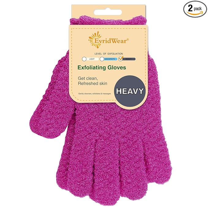 Evridwear Exfoliating Dual Texture Bath Gloves for Shower, Spa, Massage and Body Scrubs, Dead Skin Cell Remover, Gloves with Hanging Loop (1 Pair Innuendo Heavy Glove)