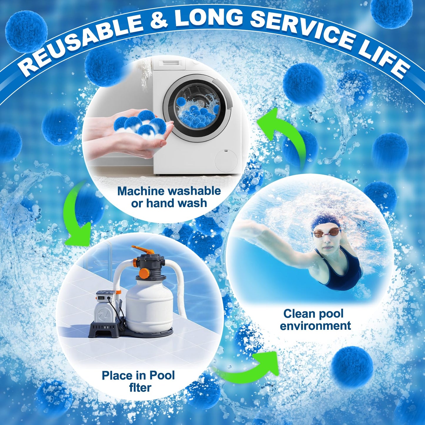 TTQ Pool Filter Balls for Sand Filter Systems, 6.1 Lbs Reusable Polyester Fiber Filter Media, Blue Filter Balls for Above Ground and Inground Pools