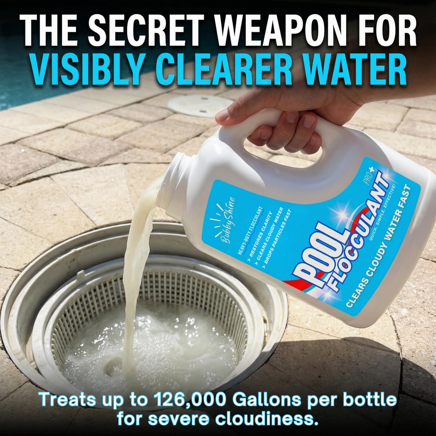 Pool Flocculant Clarifier – 3 L (101.5 fl oz) – Heavy-Duty Pool Clarifier, Drop & Vac Cloudy Water Treatment, Particle Settling Support, Inground & Above Ground Compatible – BubbyShine