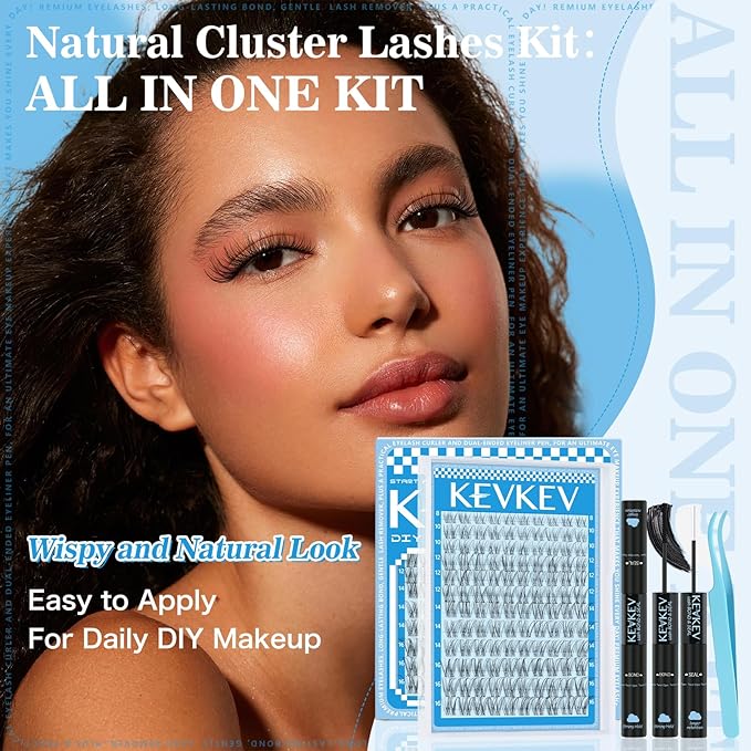 Wispy Lash Clusters Kit Venus Invisible Thin Band Natural Eyelash Clusters 8-16mm Lash Extension Kit Mix Length Clear Band Natural Look Cluster Eyelash Extensions With Lash Bond DIY Lash At Home