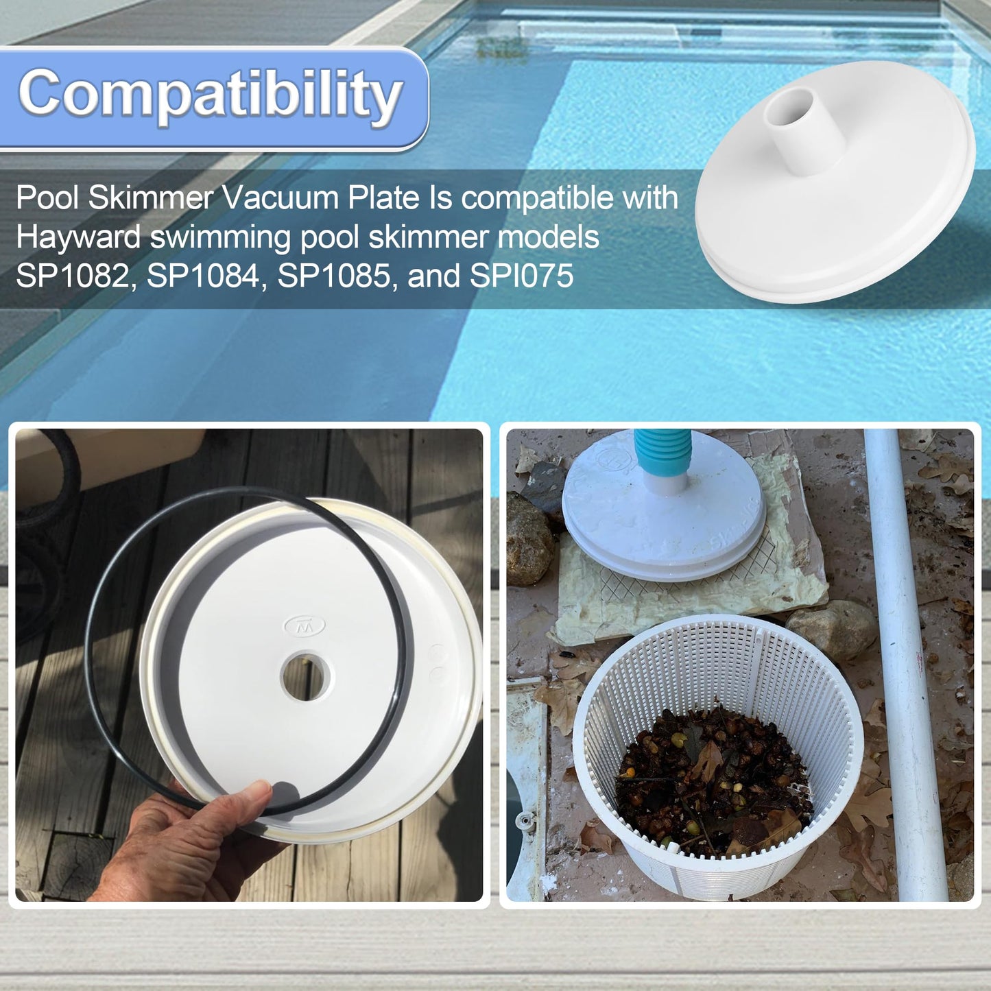 SP1106 Pool Skimmer Vacuum Plate Compatible with Hayward Swimming Pools Skimmers SP1082 1084 1085 1075, Pool Vacuum Skimmer Adapter Cover for Skim Vac Plate In-Ground Pools Skimmers Replacement Parts