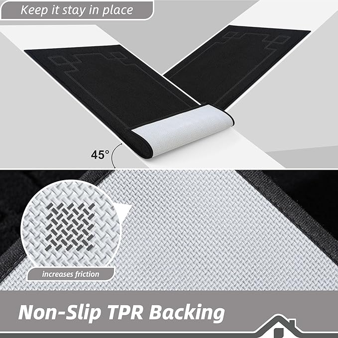 BEQHAUSE Door Mat 24" x 60", Non-Slip Door Mats Indoor Entryway Rugs Washable Low-Profile Absorbent and Stain Resist Floor Mats, Dog Door Mat for Front Back Door, Mud Wet Shoes & Paws, Black