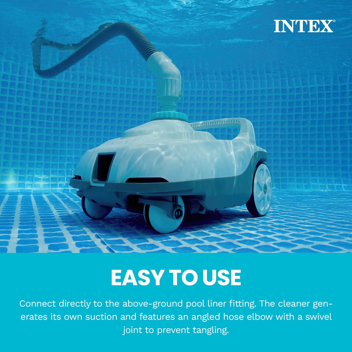 INTEX 28006E ZX100 Pressure-Side Above Ground Automatic Pool Cleaner: for Bigger Pools – Cleans Pool Floor – Removes Debris – Removable Filter Tray – 21ft Tangle Free Hose