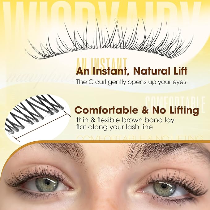 All 8MM Short Lash Clusters Natural Eyelash Clusters Feathered Cluster Eyelash Extensions with Flexible Clear Band & C Curl For My Lashes But Better Effect