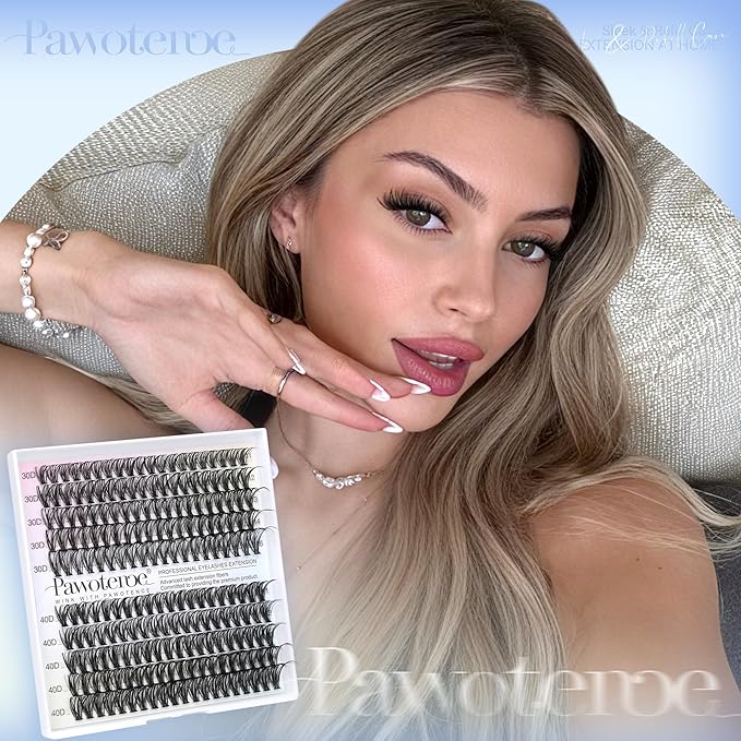 Pawotence Lash Clusters 200pcs Individual Lashes 30D 40D Cluster Eyelash Extensions 11-16mm Eyelash Clusters Lash Extensions for Self Application (30D&40D, 0.07D, 11-16mm Refill)