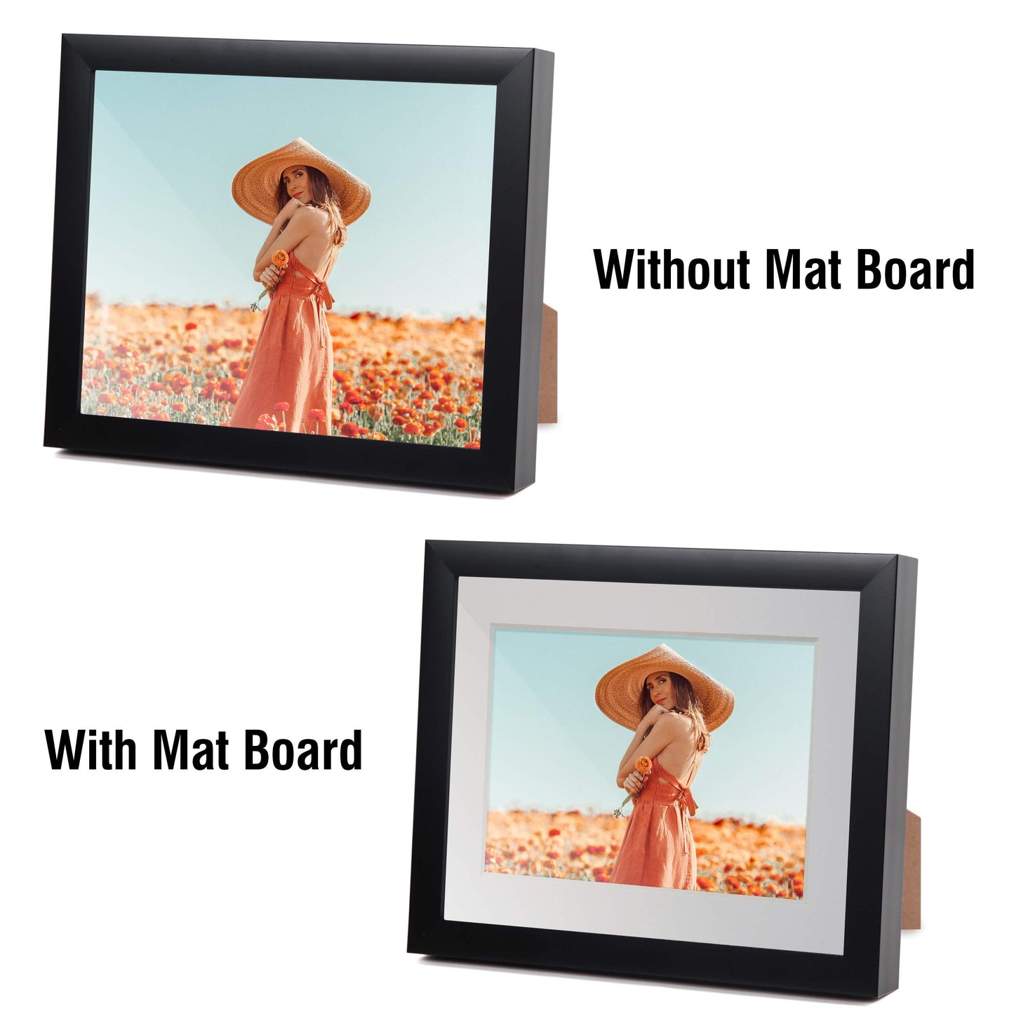Falling in Art Acid Free 25 Pack 11x14 Pre-Cut Mat Board Show Kit for 8x10 Photos, Prints or Artworks, 25 Core Bevel Cut Matts and 25 Backing Boards and 25 Crystal Plastic Bags, White