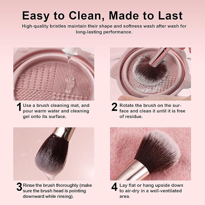 Pink Makeup Brushes Set 14 Pcs Professional, Synthetic Foundation Concealer Powder Blush Eyeshadow Brushes with 2 Powder Puffs & Dual-ended Mask Applicator, Gifts for Women Teen Girls