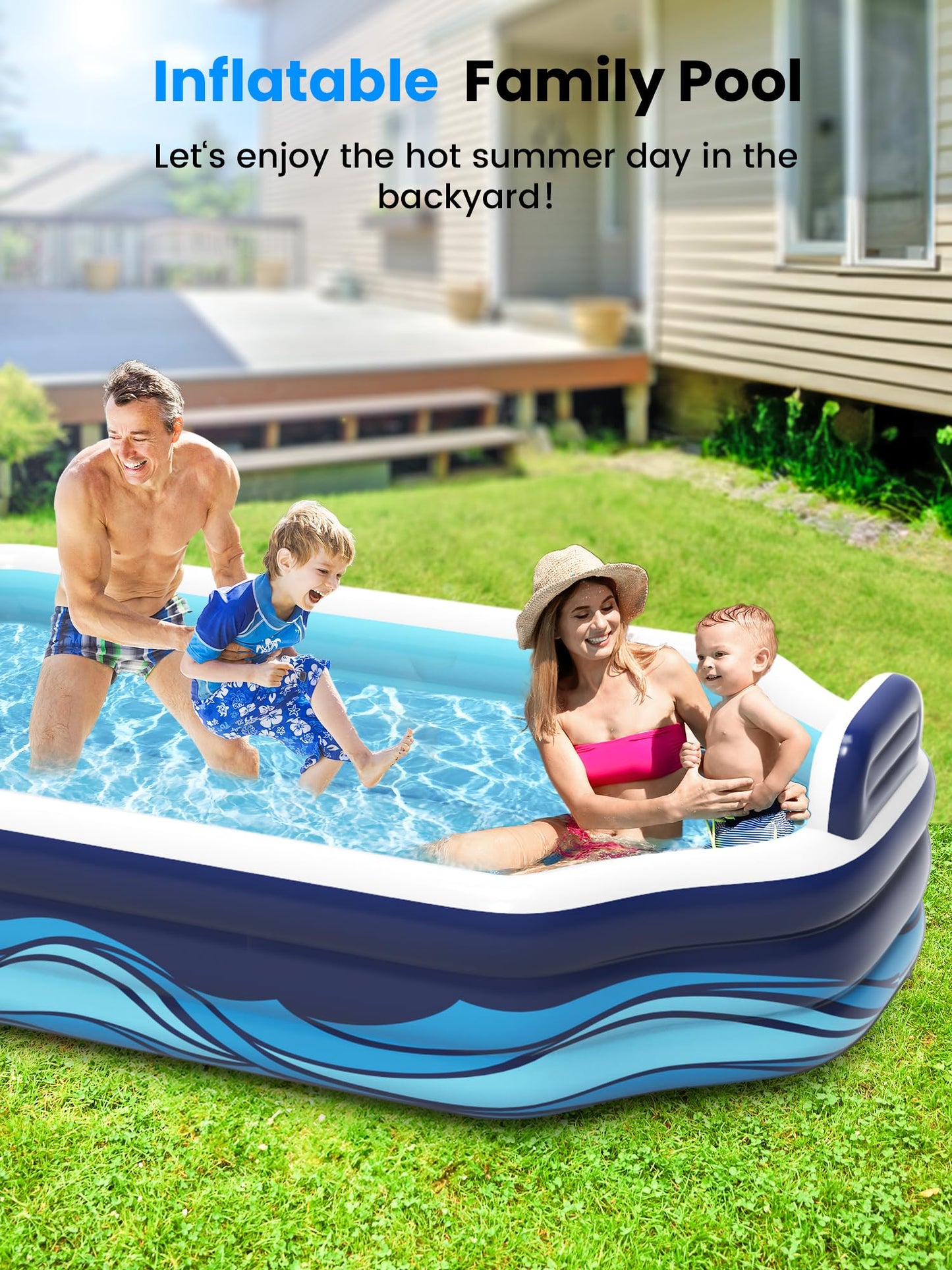 VISTOP Inflatable Pool for Kids & Adults | Oversized Thickened Large Swimming Pool with Seats and Backrests Family Summer Blow Up Water Pools - BPA-Free Backyard Water Park, Garden SPA Tub 120 inch