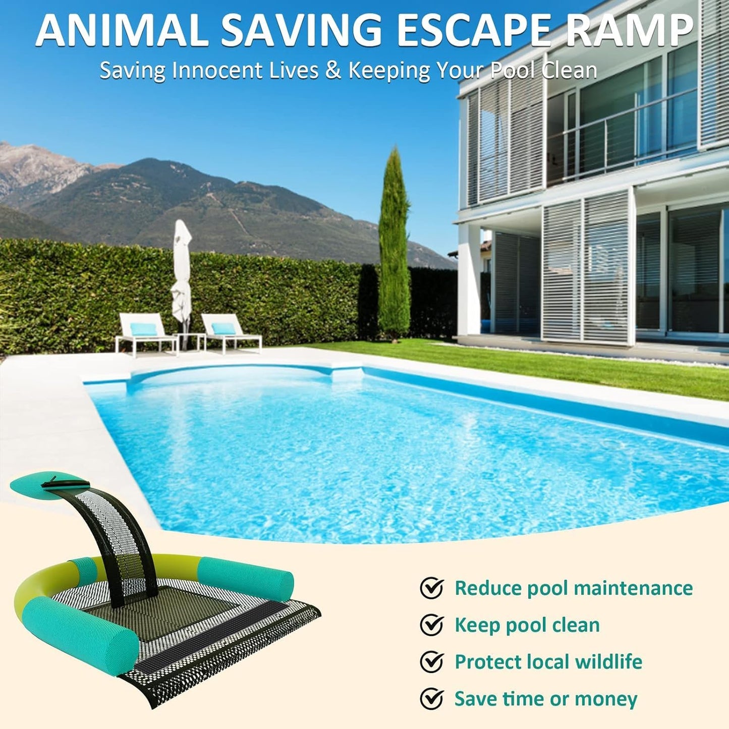 Poolvio Animal Saving Escape Ramp for Pool, Save Critters in Swimming Pool Device Handy, Pool Accessories in Floating Ramp Rescues Saving Frogs, Toads Animal Mice, Birds