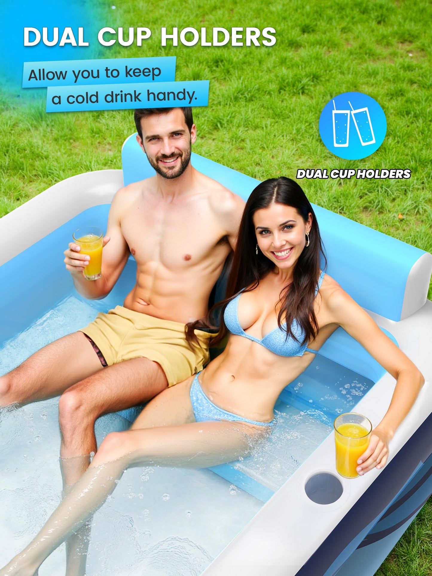 VISTOP Inflatable Pool for Adults or Kids with Seats/Cup Holders Large Thickened Large Toddlers Cool Swimming Pool Family Summer Blow Up Water Pools for Outdoor, Water Party, Garden SPA Tub