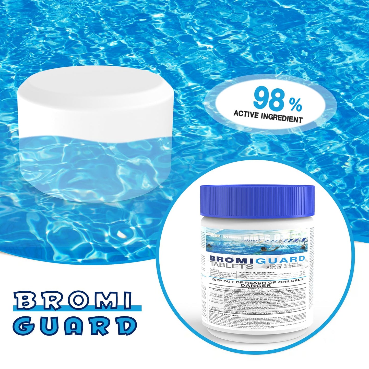 Bromine Tablets for SPA Hot Tub 1lb Brominating Tablets Booster Eliminates Bacteria Algae Soft Water Feel No Chlorine Odor Chemical Sanitizer Chlorine Alternative