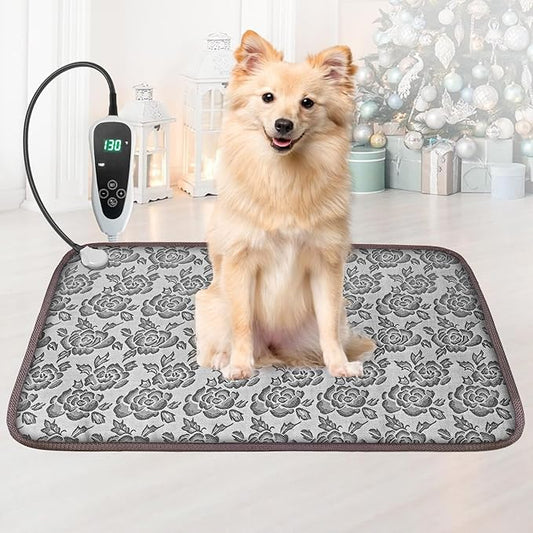 Dog Heating Pad 28x18in with Smart Thermostat Switch and Power Line Protection Tube,Obtained MET and UL Dual Certification,Waterproof Puppy Heating pad-Rose